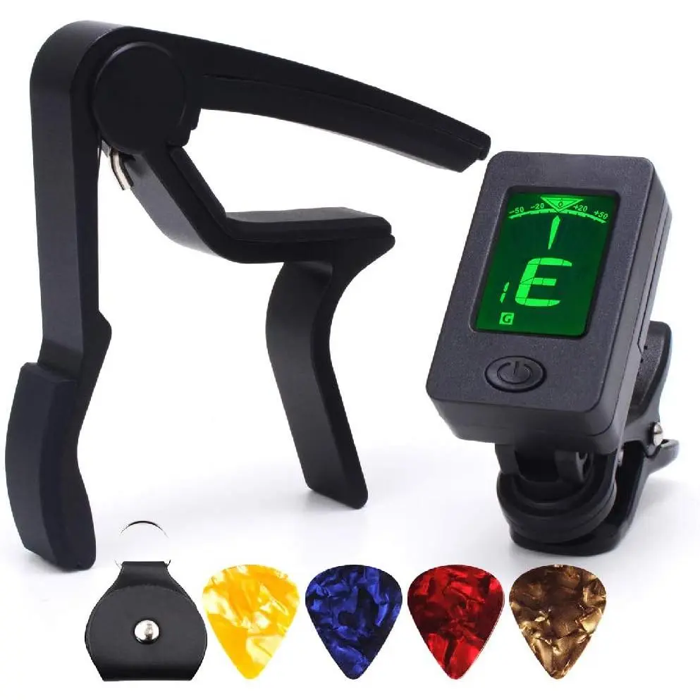Capo Black Guitar Capo with Tuner Set,Guitar Clip  Tuner for Acoustic Guitar Bass Ukulele Violin