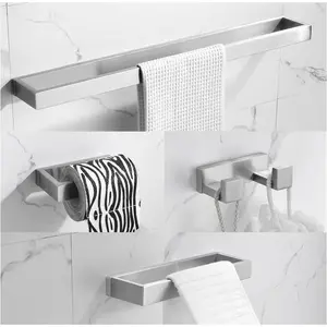 4 Pieces Brushed Nickel SUS304 Stainless Steel Bathroom Hardware Accessories Set Wall Mounted 23.6 Inch Towel Bar Rack Set