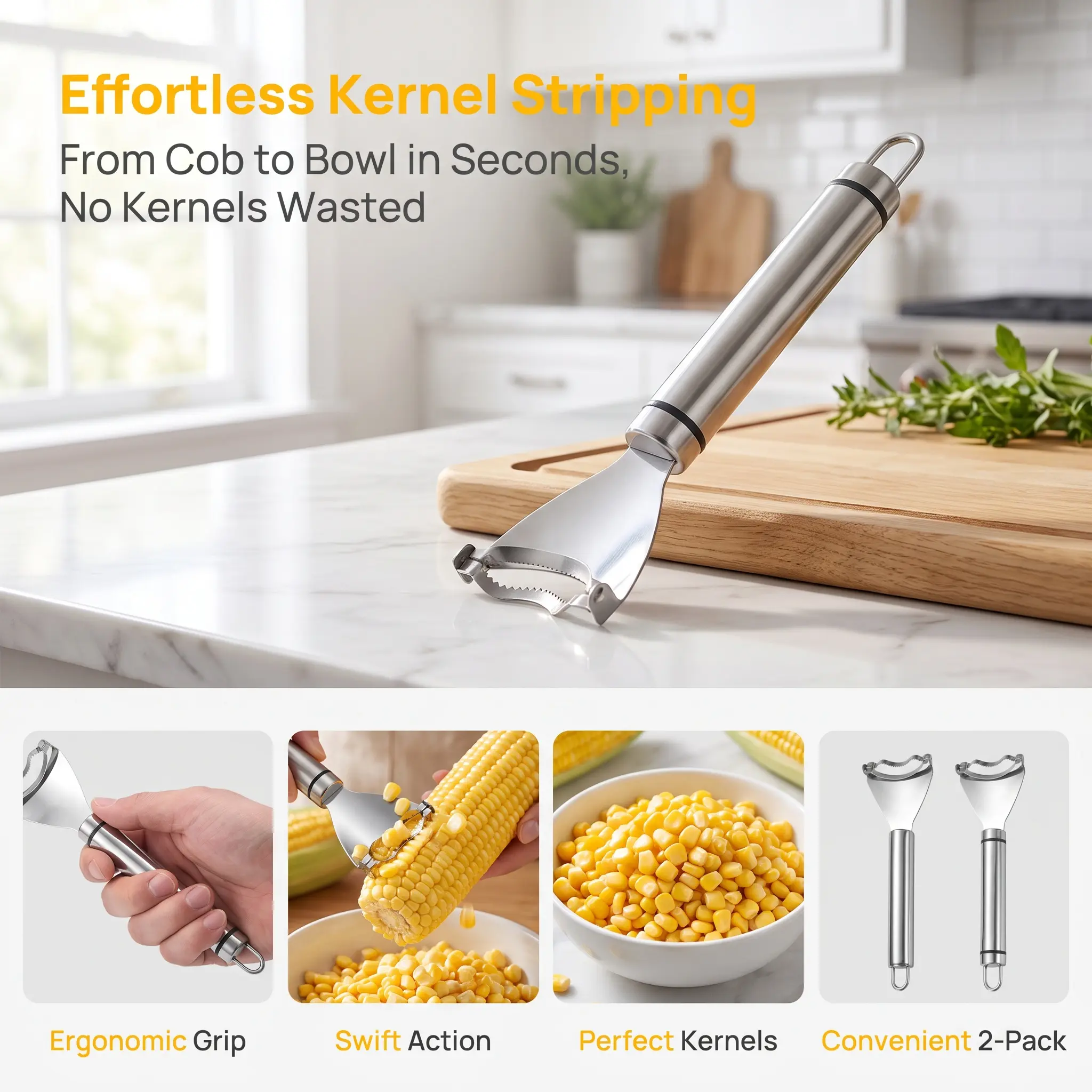2 Counts Corn Peeler, Commercial-Grade Corn Shucker - Rustproof Steel Blade for Bulk Corn Processing-YY2