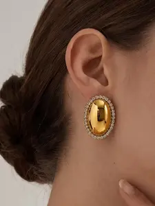 French Luxury Oval Zircon Earrings, Stainless Steel Studs, Elegant and Versatile, Fashionable Office Jewelry, Women's Accessories