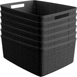 Set of 6 Medium 12L Decorative Organization and Storage Baskets - Perfect Bins for Home Office, Closet Shelves, Kitchen Pantry and All Bedroom Essentials, Black