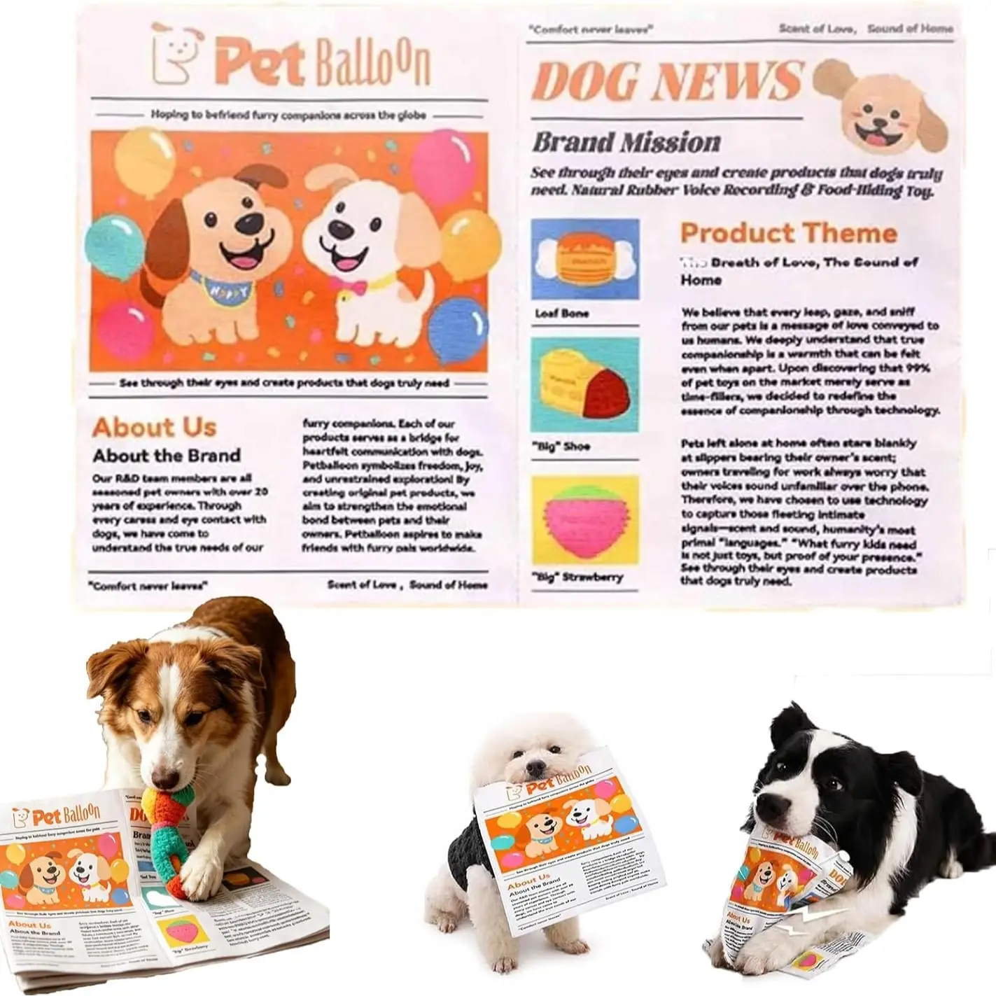 Heavy Duty Newspaper Dog Toy, Creaks Newspaper Squeaker Toy for Dogs, Interactive Crinkle Dog Toy, Durable Washable Bite-Resistant Pet Toys for Small Medium Dogs Poodle Teddy