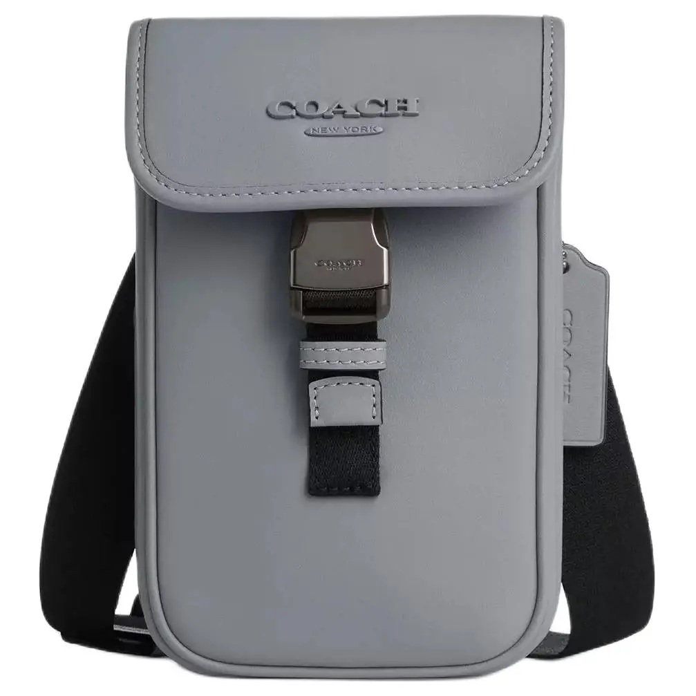 COACH Racer Phone 11 Crossbody Bag for Men – Smooth Calfskin, Adjustable Strap, Grey-Blue