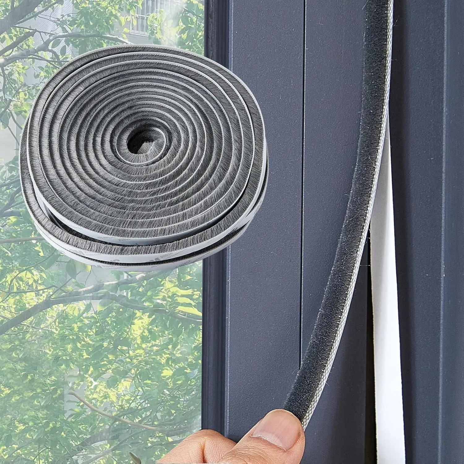 33 Ft Gray Self-Adhesive Soundproofing Weather Stripping for Doors and Windows Weather Stripping Brush for Sliding Windows/Doors Frame Sid 0.35" Wide x 0.6" Thick(15mm)