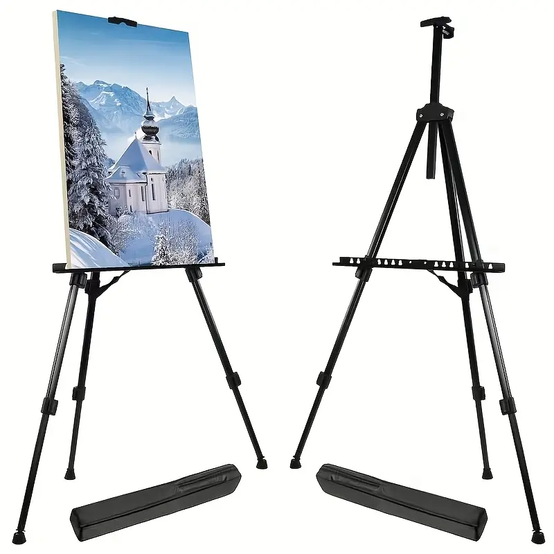 WS--3-Section Stand, 3-Section Adjustable Metal Easel - Foldable Portable Floor-to-Floor Tripod for Wedding Signage, Art Displays, Painting and Party Decorations - Sturdy and Lightweight Black Easel for Quick Installation of Art Exhibition Equipment