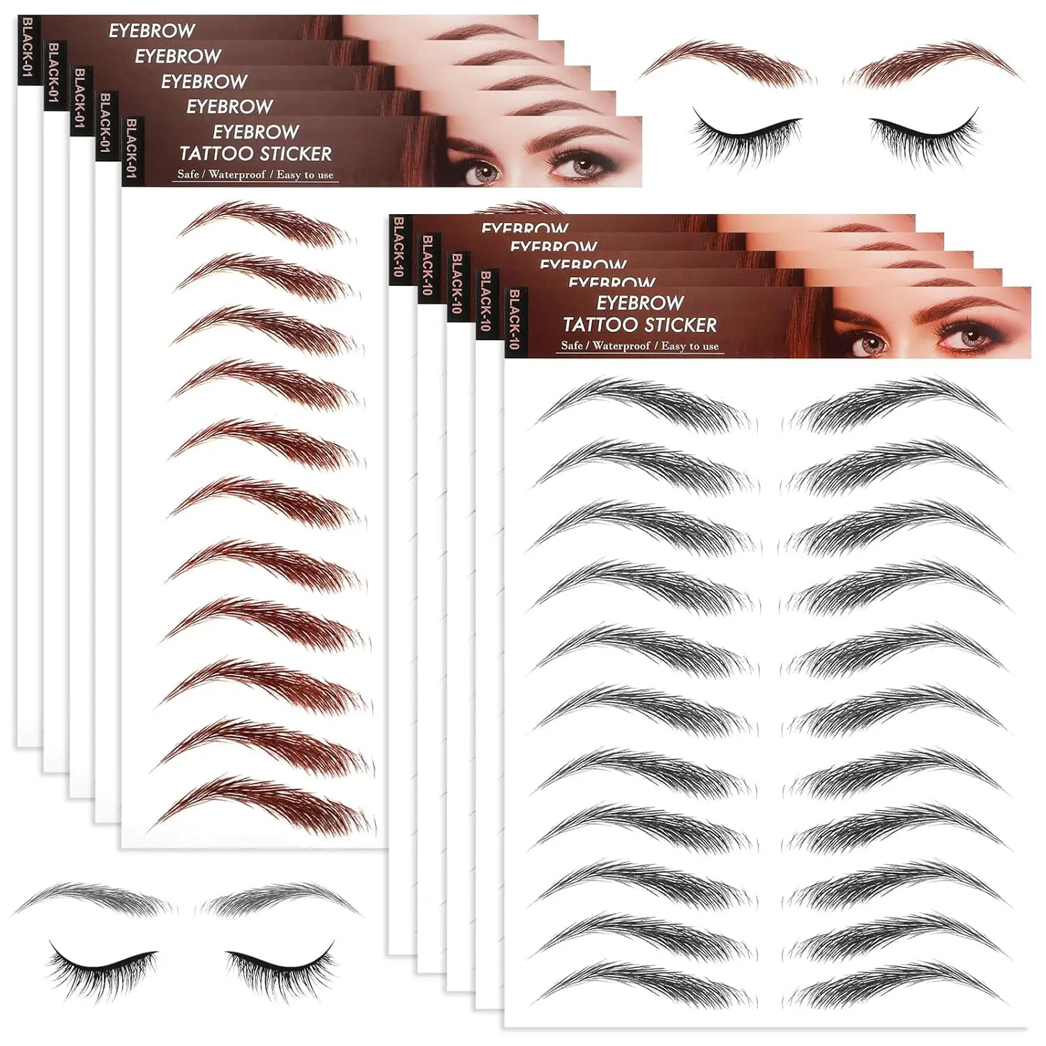10 Sheets 4D Eyebrow Tattoo Stickers Waterproof Eyebrow Sticker Hair Like Natural Fake Eyebrows Peel Off Instant Transfers Brows Shaper Eyebrows Grooming Shaping Makeup Sticker for Women