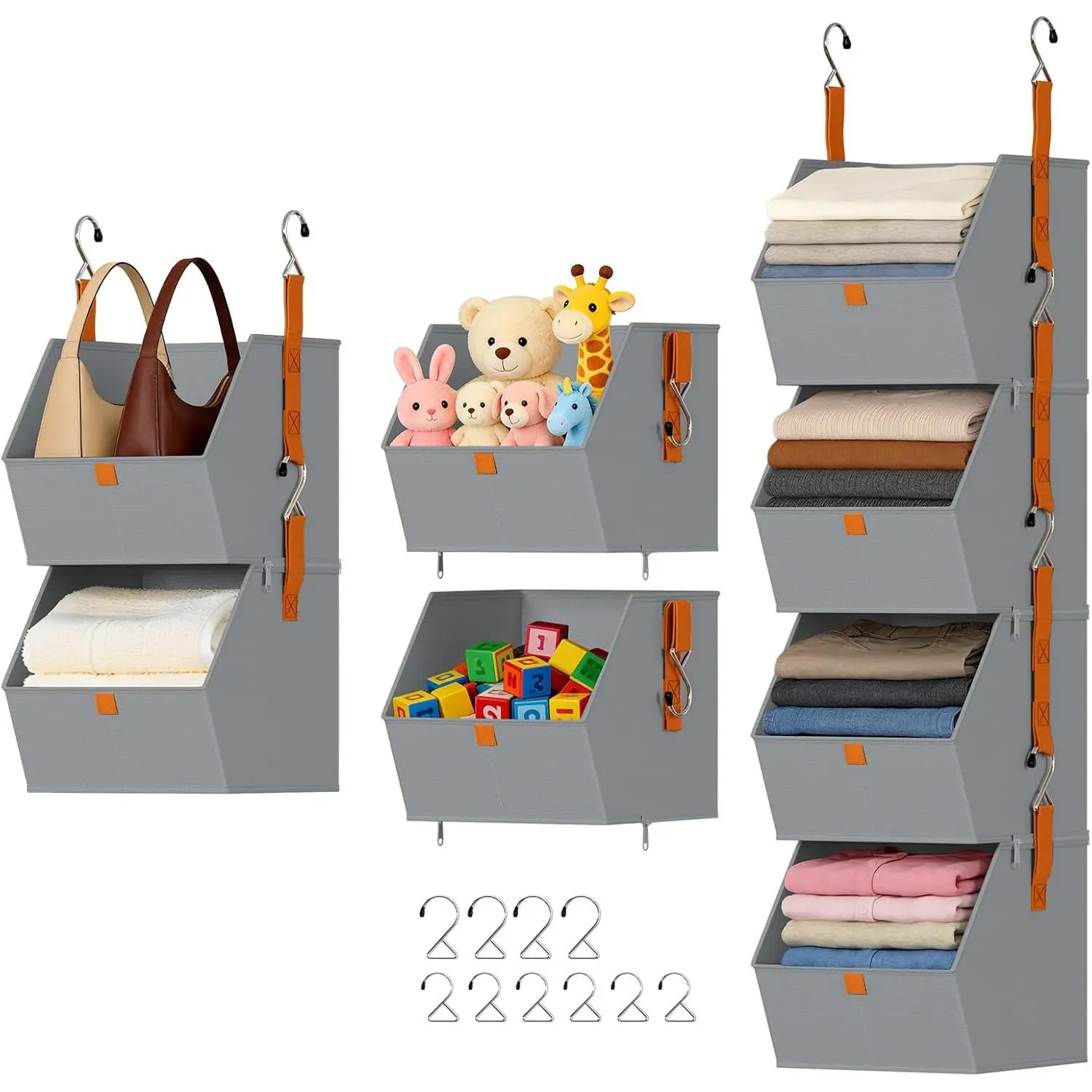 Hanging Closet Organizer - 4 Tier Collapsible Hanging Shelves with Hooks Zipper, Fabric Clothes Organizer, Space-Saving Storage Bin Basket for RV, Bedroom, Laundry Organization