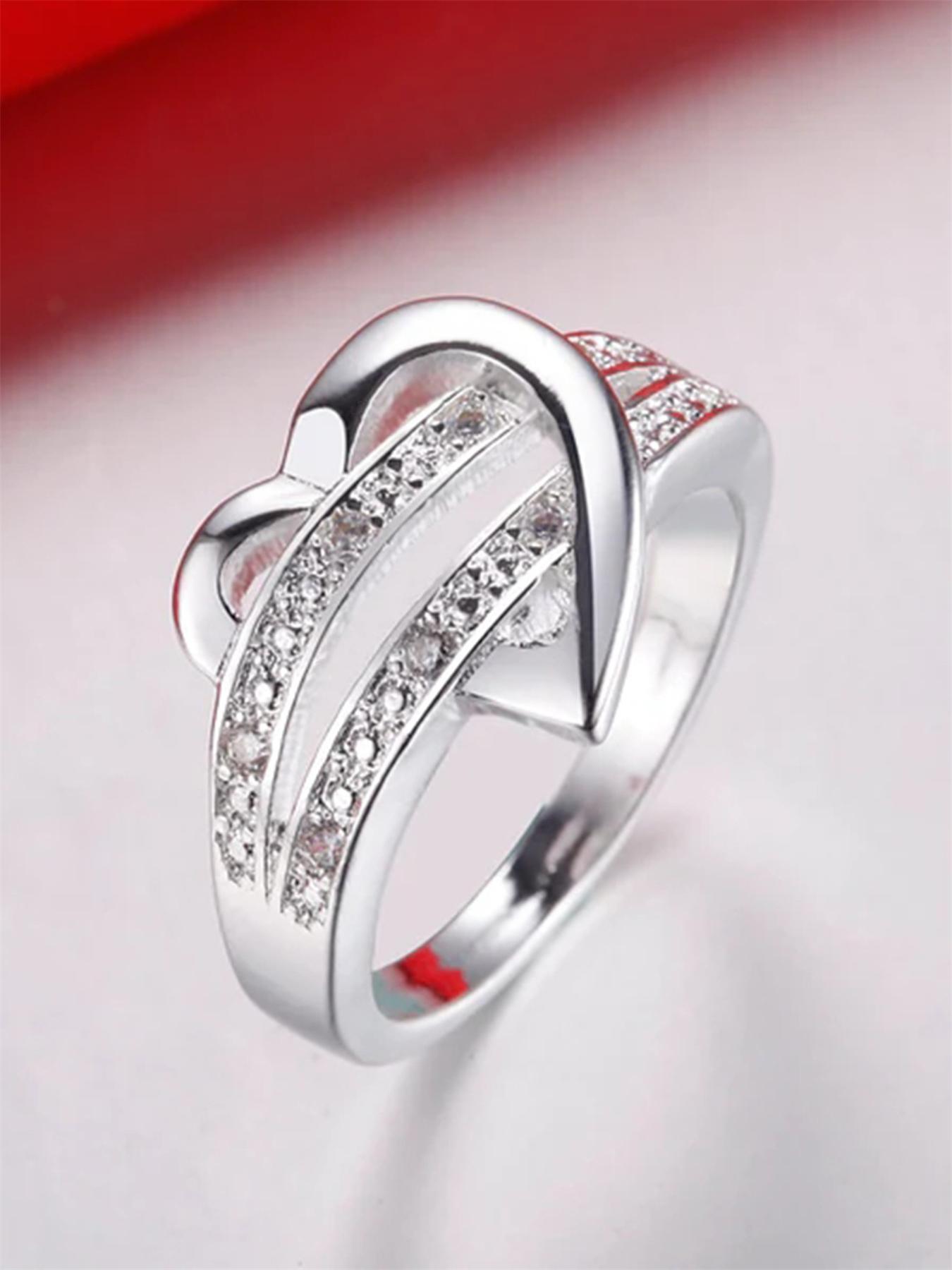 Fashion Heart Shaped Artificial Zircon Decor Ring, Elegant Jewelry for Women for Party, Daily Clothing Decor, Trendy All-match & Exquisite Jewelry for Engagement Wedding Birthday Gift, Heart Design Ring