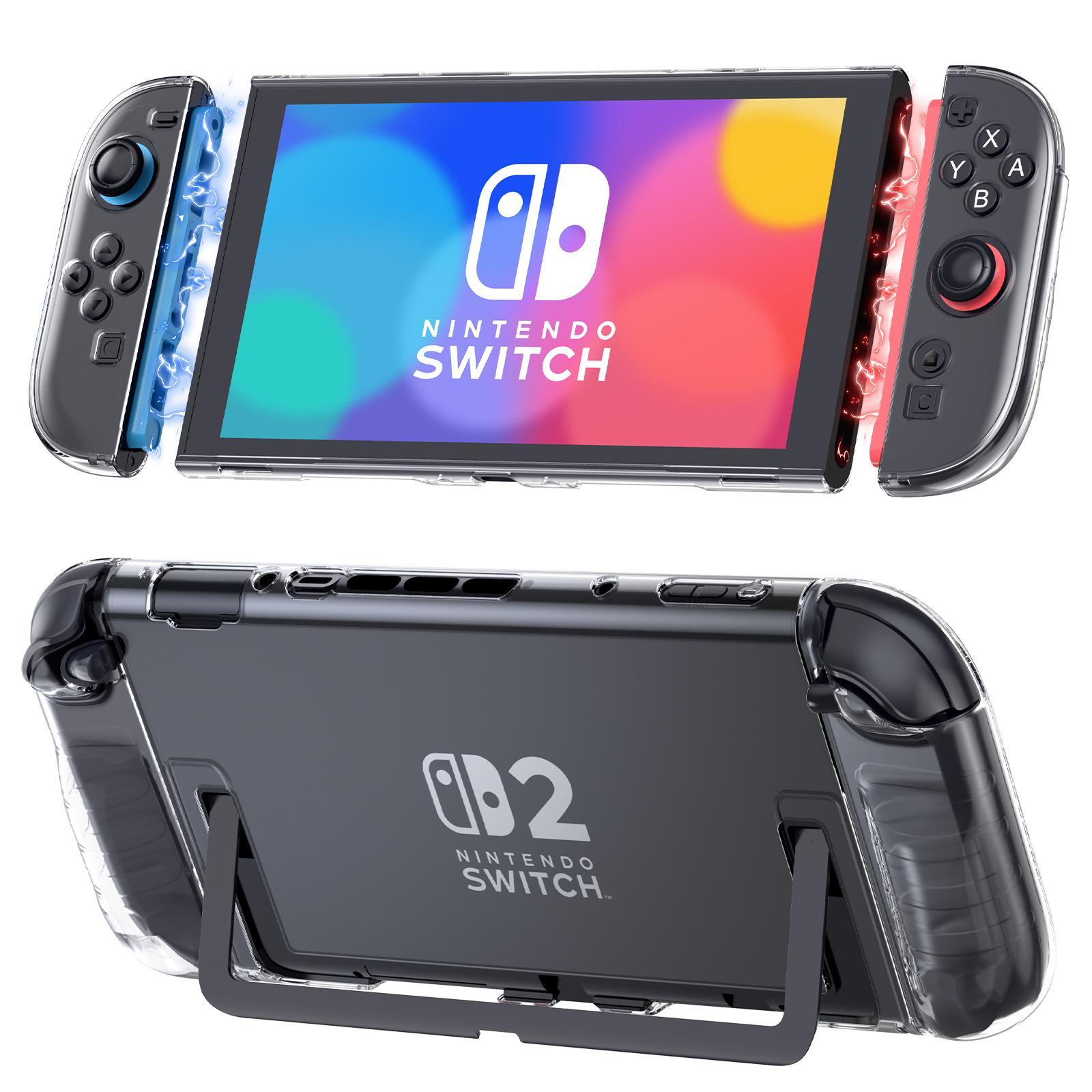 Nintendo Switch 2 Compatible Protective Case, Transparent Shockproof Cover with Anti-Scratch Feature, Includes Screen Protector and Grip Pad