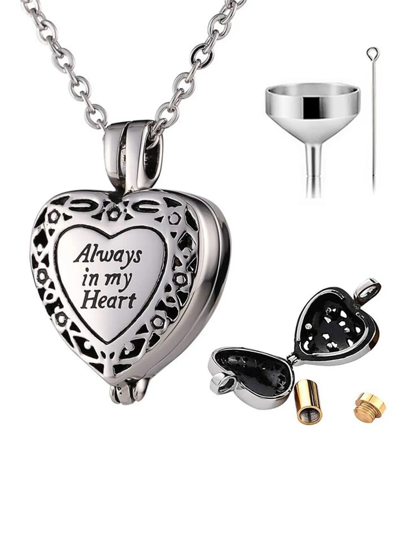Heart Cremation Urn Necklace for Ashes Always in My Heart Memory Necklace Heart Design Jewelry Cremation Jewelry Memorial Gifts with Funnel Kit