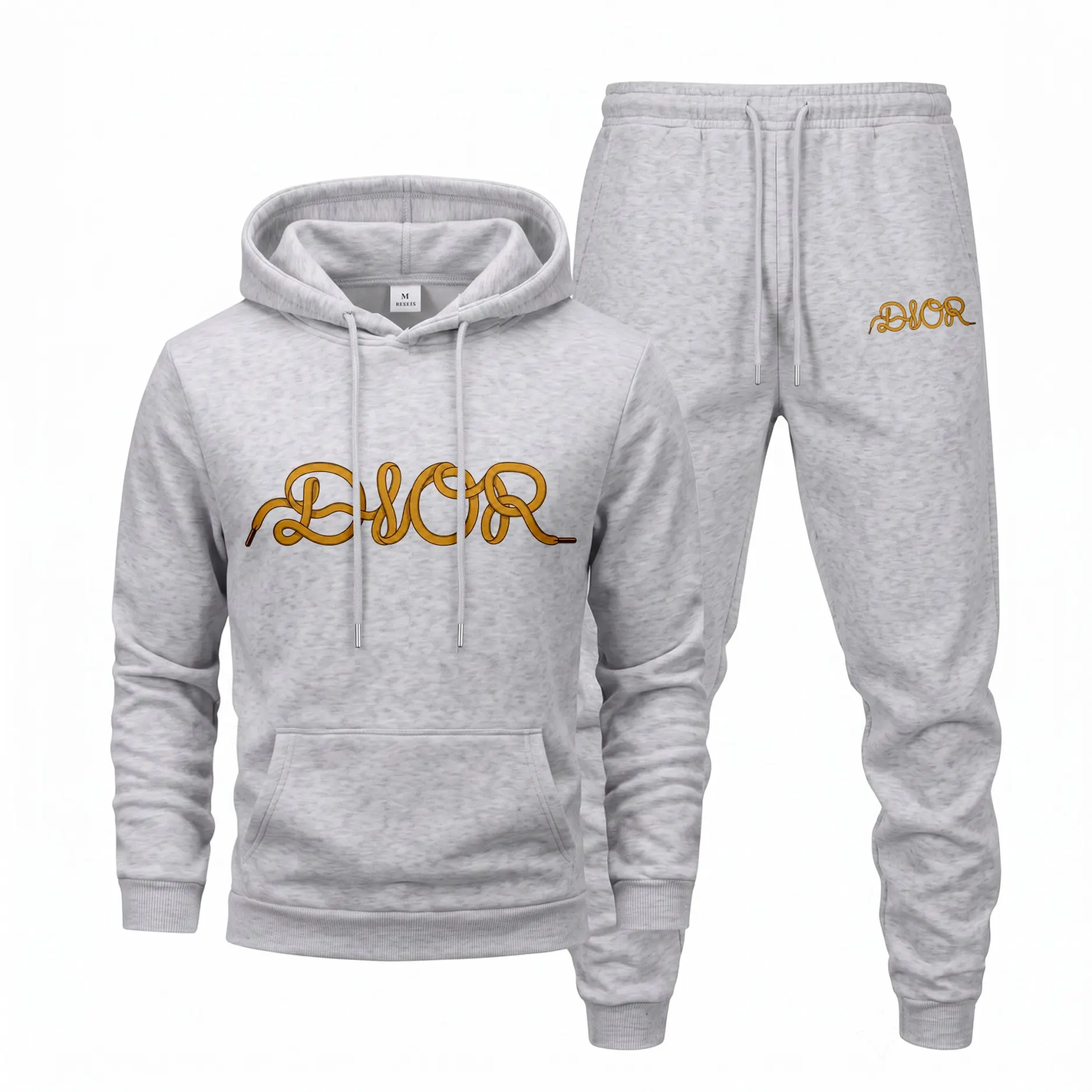 Men's Artistic Letter Graphic Hoodie and Sweatpants Set, Casual Hip-Hop Long Sleeve Pullover & Drawstring Jogger Pants, Fall Winter Tracksuit for Daily Wear, Travel, Lounge, Indoor Outdoor and Streetwear