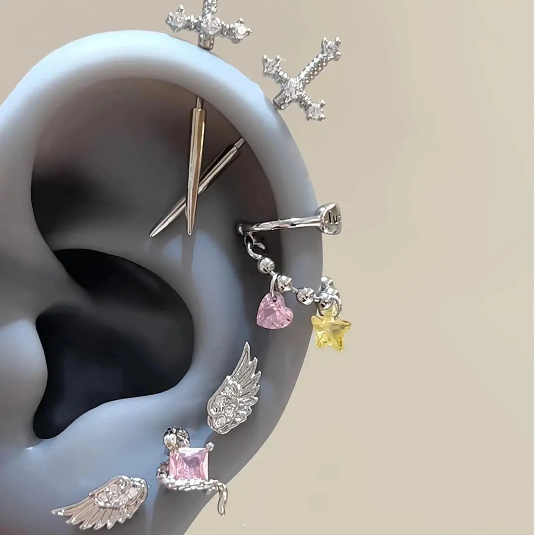 1 Pcs Excalibur Demon Sword Ear Studs, Surgical Steel Wing Helix Conch Ear Piercing Jewelry, Anti-allergic Cartilage Earring