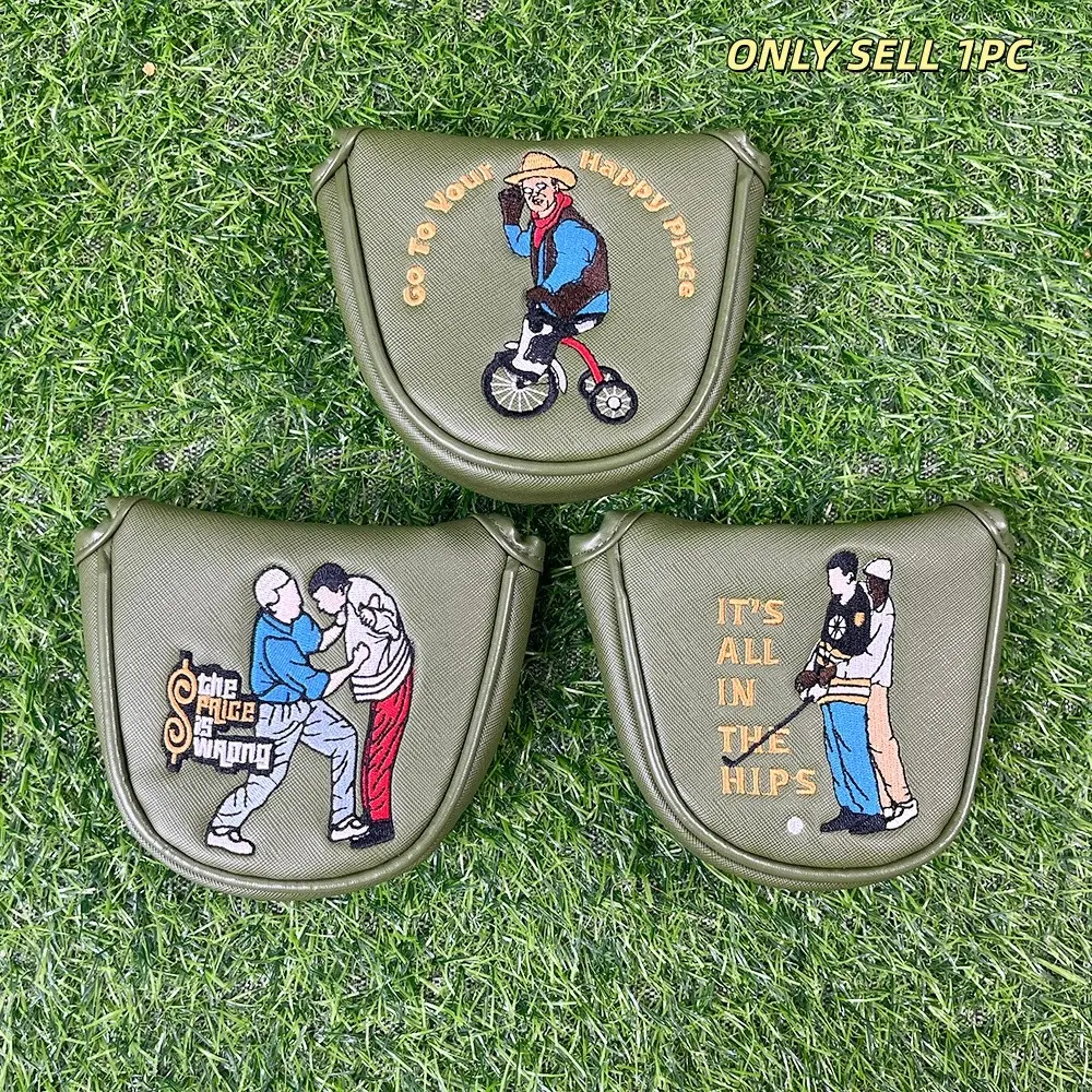 Humorous Cartoon Embroidery Mallet Putter Cover, Durable Waterproof Thick PU Golf Club Protector, Stylish Unisex Golf Gift for Golf Lovers