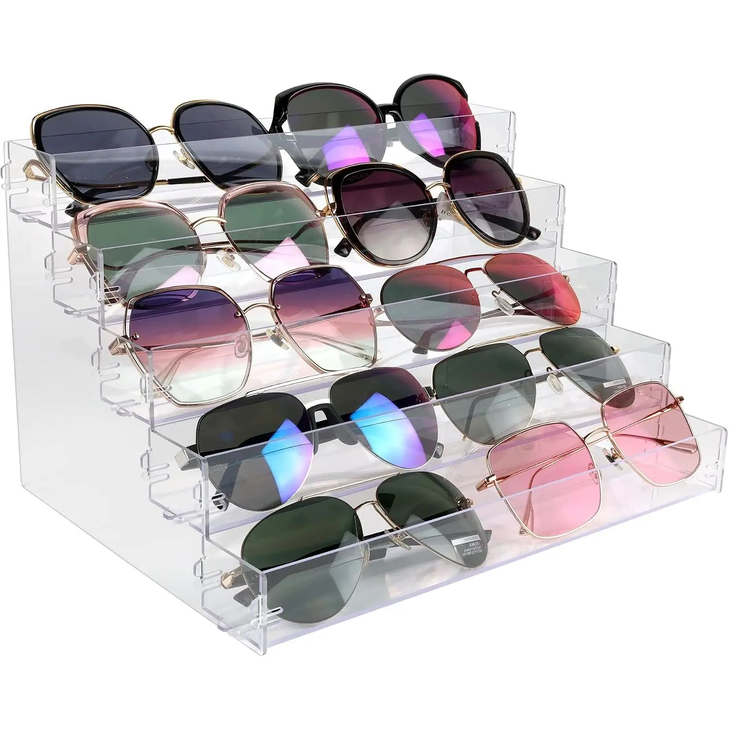 Sunglasses Organizer Countertop Stand, 5 Tier Sunglass Holder Display Rack, Nail Polish Organizer Acrylic Display Stand, Assembly Required