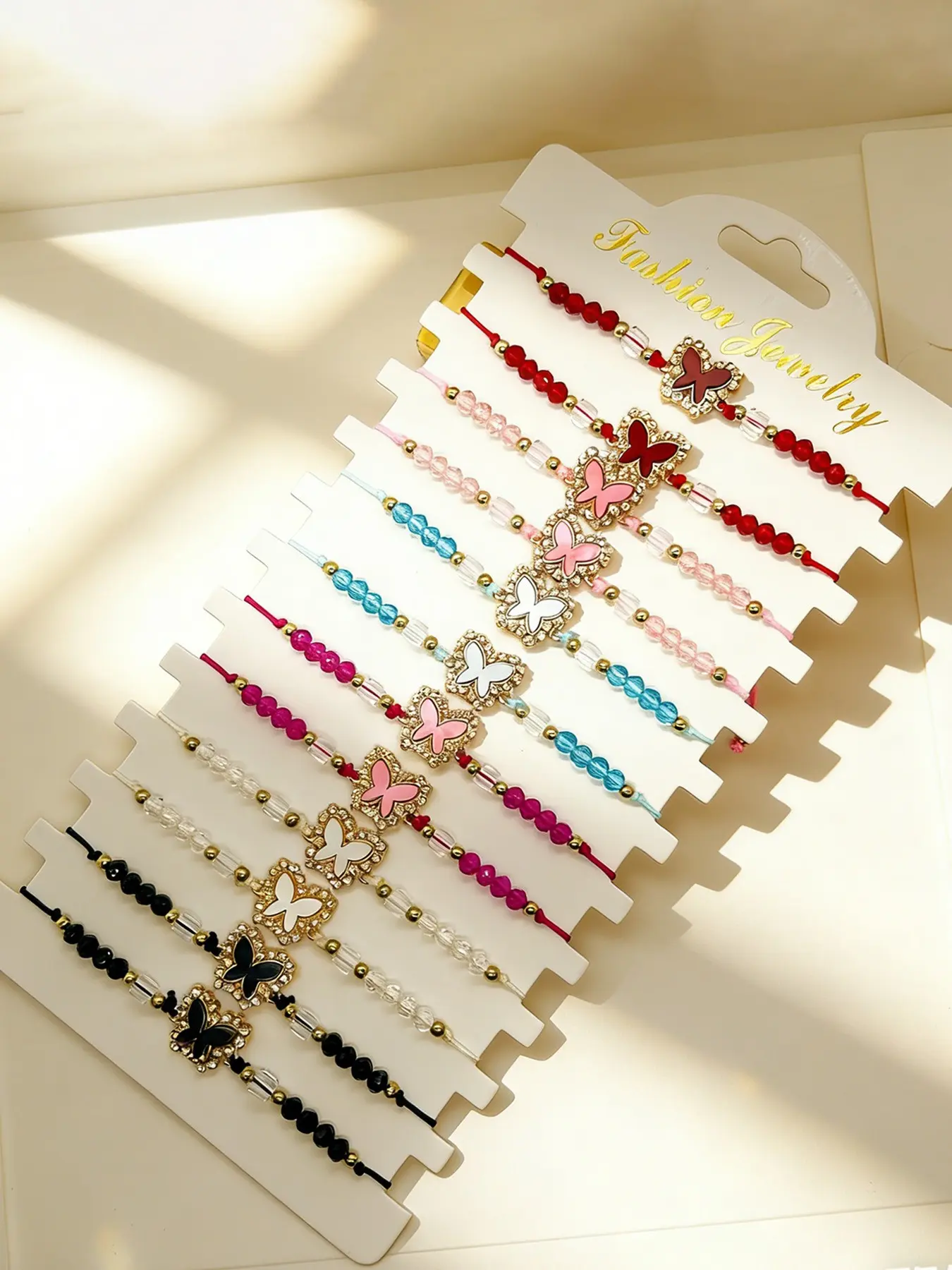 6/12pcs Cute Butterfly Hand Chains, Adjustable Beaded Bracelets, Beads Bracelets, Y2K Jewelry Set, Friendship & Couple Bracelets, Companion Bracelet, Women's Fashion Accessories