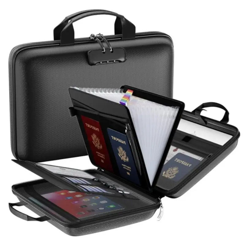 Fireproof Accordion File Organizer with Handle Transparent Expanding File Folder with Zipper & Lock, File Folder with Multi-Pockets Paper Organizer Folder