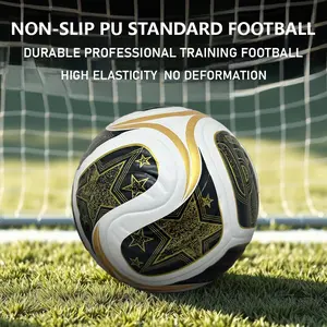 Gilded Five-Star Black White Size 5 Regulation Soccer Ball, Thick Wearproof PU Skin High Elastic Anti-Deformation Training Match Football For Adult Outdoor Sports Field