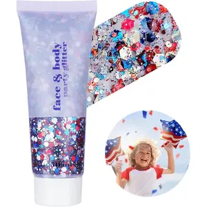 Red White Blue Patriotic Body Glitter, USA Flag Holographic Chunky Sequins for Face & Hair, 4th of July Independence Memorial Day Accessories for Women & Kids