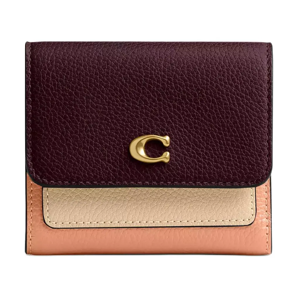 COACH Flap Mila 11 Wallet for Women – Logo-Embellished Polished Pebbled Leather – Burgundy
