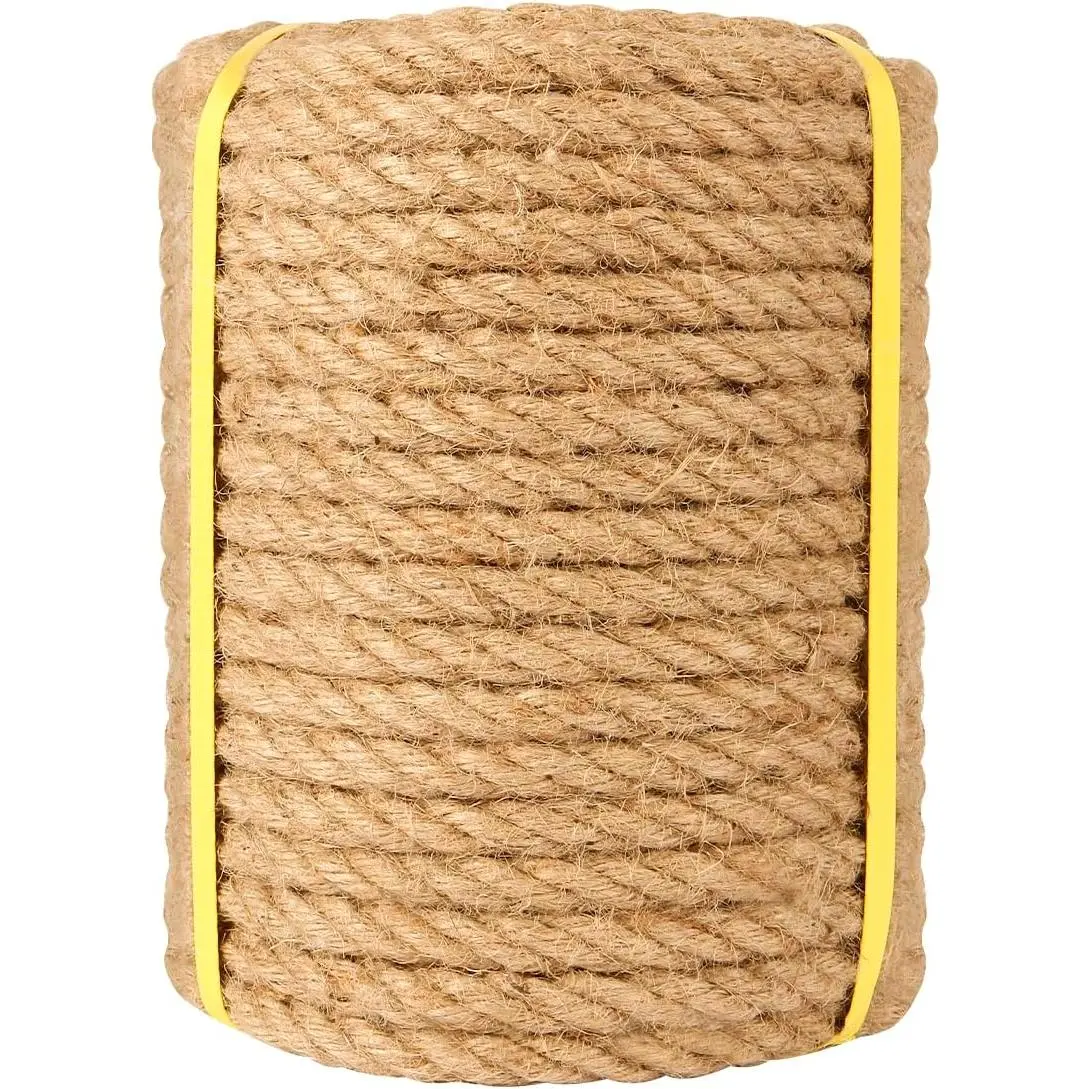 Jute Rope 1/2 inch X 100ft Twisted Hemp Rope Strong Durable for Crafts Landscaping Home Decor Gardening Suitable for Indoor and Outdoor Use