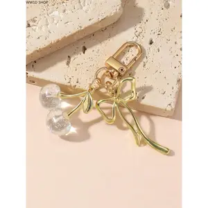 Cherry Bow Keychain for Women and Girls, Alloy Fruit Pendant Accessory for Car Keys, Handbags and Backpacks, Decorative Daily Carry Charm