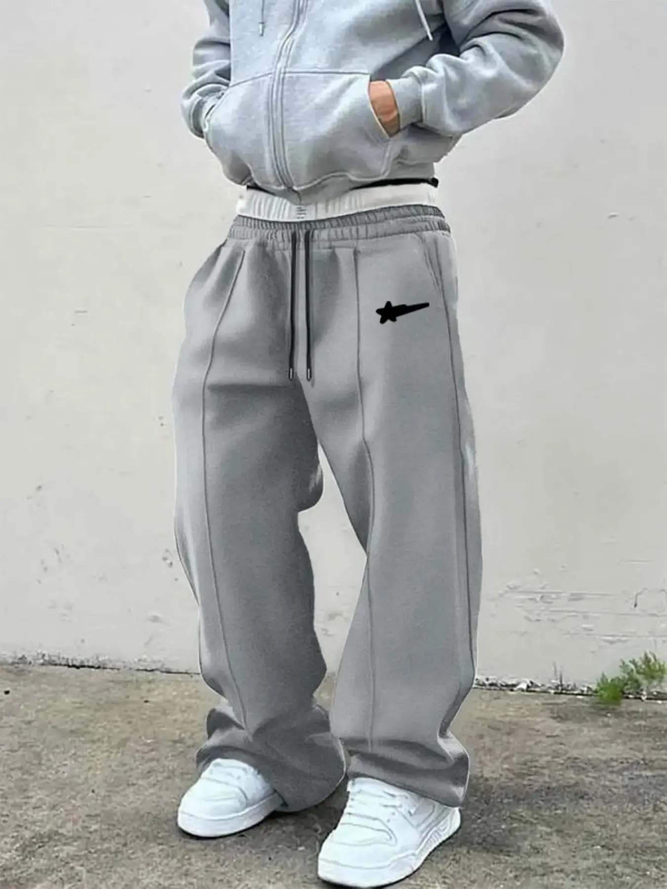 Men's Casual Streetwear Sweatpants, Knitted Sweatpants, Thick Fleece Knit Sports Pants, Elastic Waist Drawstring, Comfortable Warm, Perfect for Daily Wear