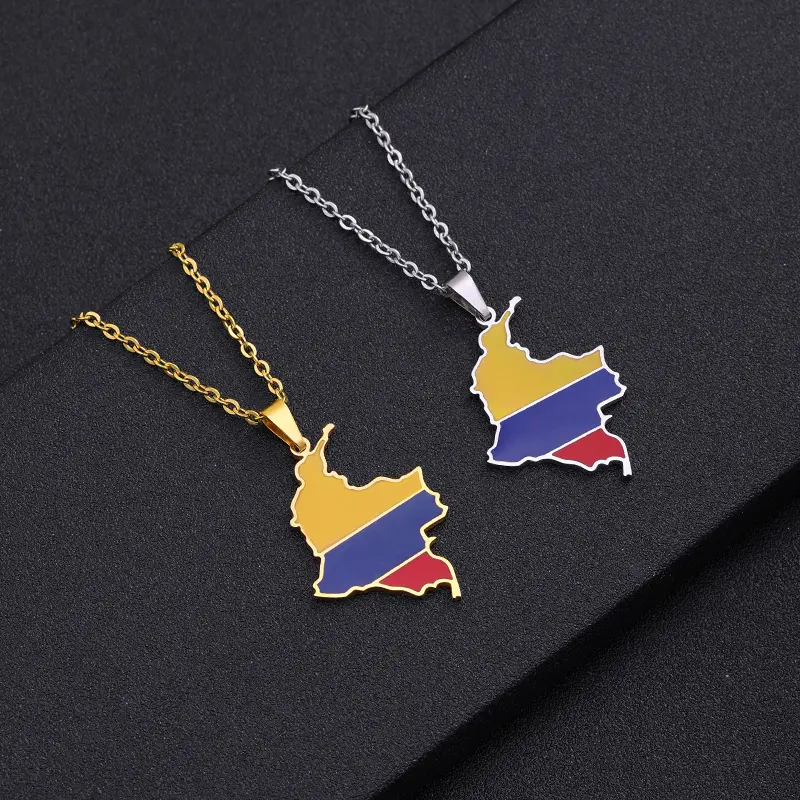 Colombia Flag Map Pendant Necklace | 2026 Football Events | Football & Basketball Fan Style | Fashion Jewelry | Couple Style | Gift Selection | Gift For Him or Her