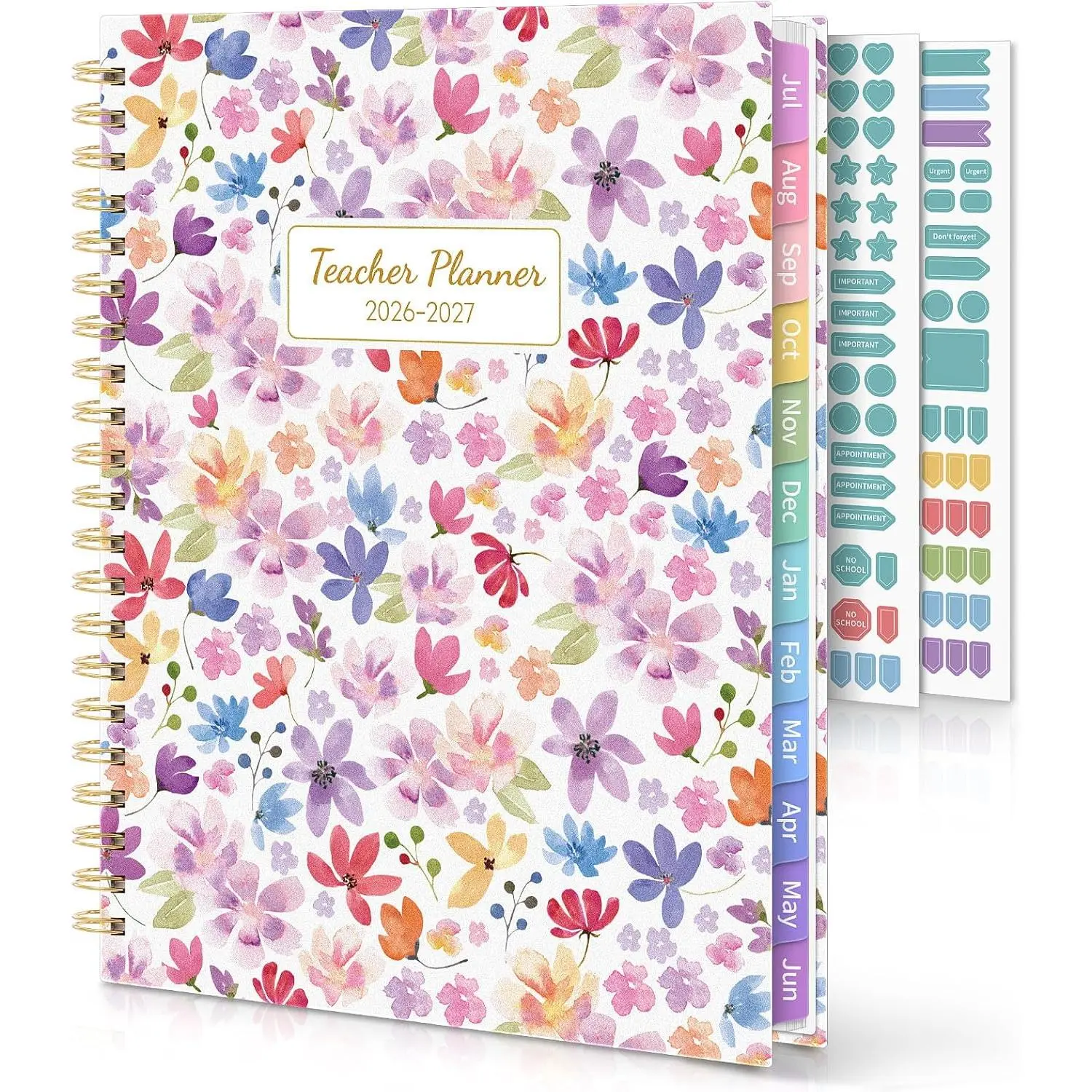Teacher Planner 2026-2027 Academic Year, 8.5" x 11" Teacher Lesson Planner with Monthly Tabs & Stickers, Lesson Plan Book 26-27, Floral