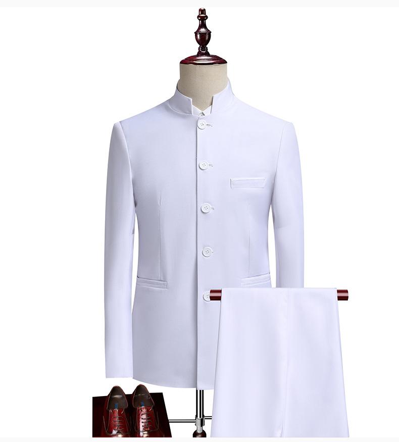 Men's Stand Collar Mandarin Suit  Slim Fit Stage Performance Groom Tuxedo, Young Men's 2 Piece Formal Wear