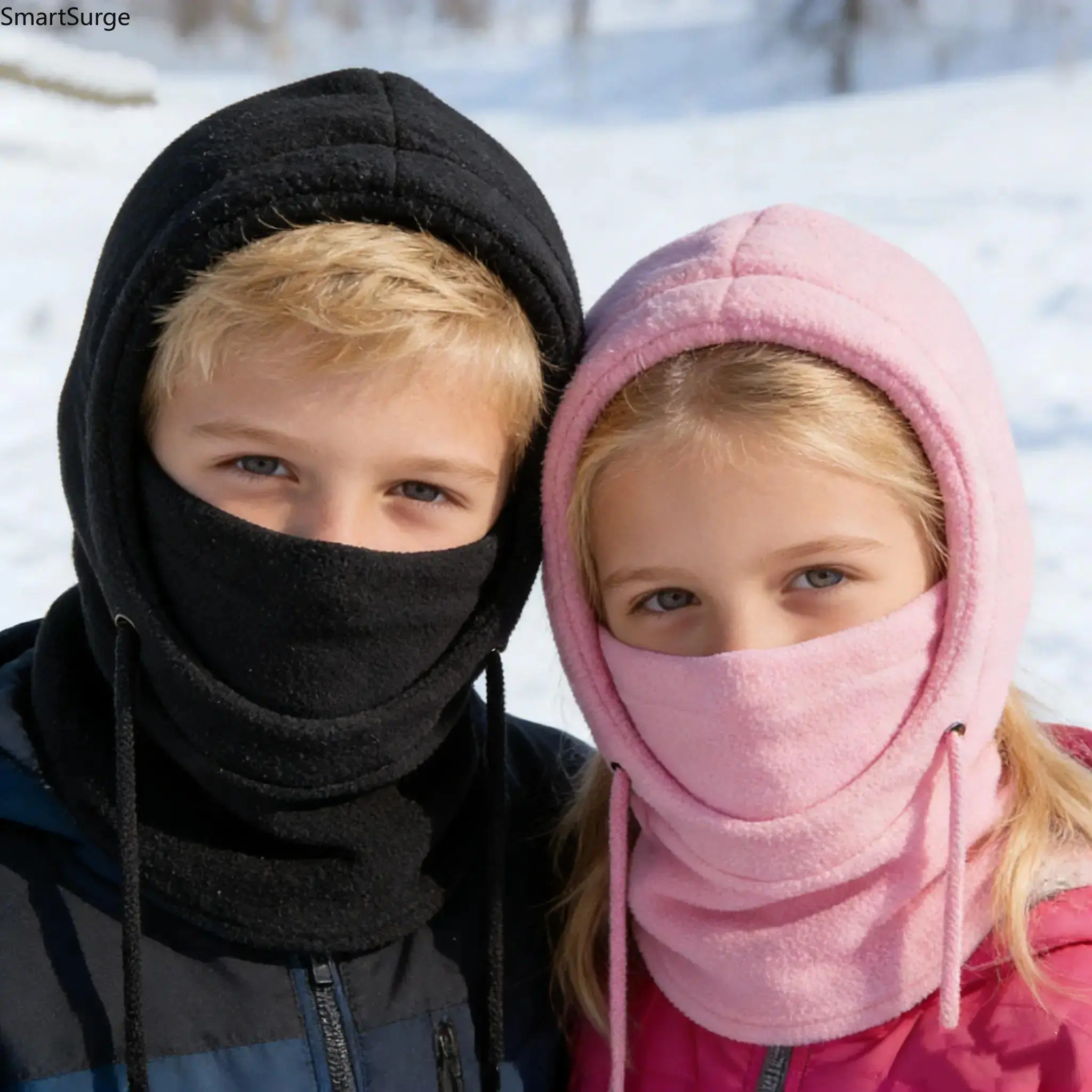 Unisex Children's Cotton Blend Stretchy Helmet Beanie Hat - 72g Fitted Helmet-Integrated Winter Cap with Face Mask & Neck Cover, Cold Protection for Outdoor Sports, Stretchy Helmet Hat