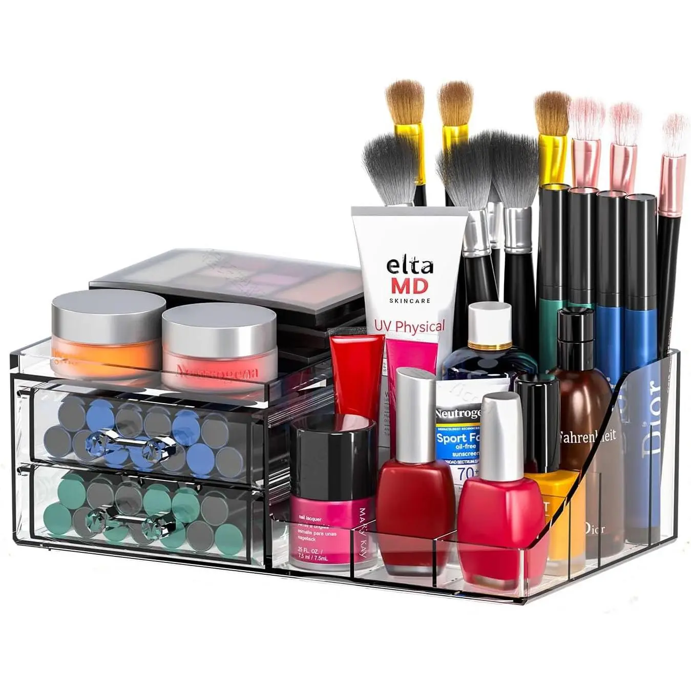 Small Makeup Organizer with Drawers,Clear Skincare Organizer for ,Dresser,Bathroom Countertop,Cute  Organizer for Lip Gloss,Makeup Brush,Beauty, Care and  Storage