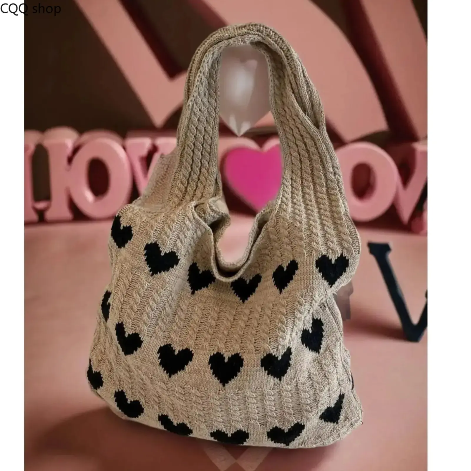 Heart Pattern Crochet Summer Tote Bag for Women, Summer 2026 Large Everything Tote Bag, Large Beach Bags, Trendy High Quality Everyday Shoulder Bag for Daily