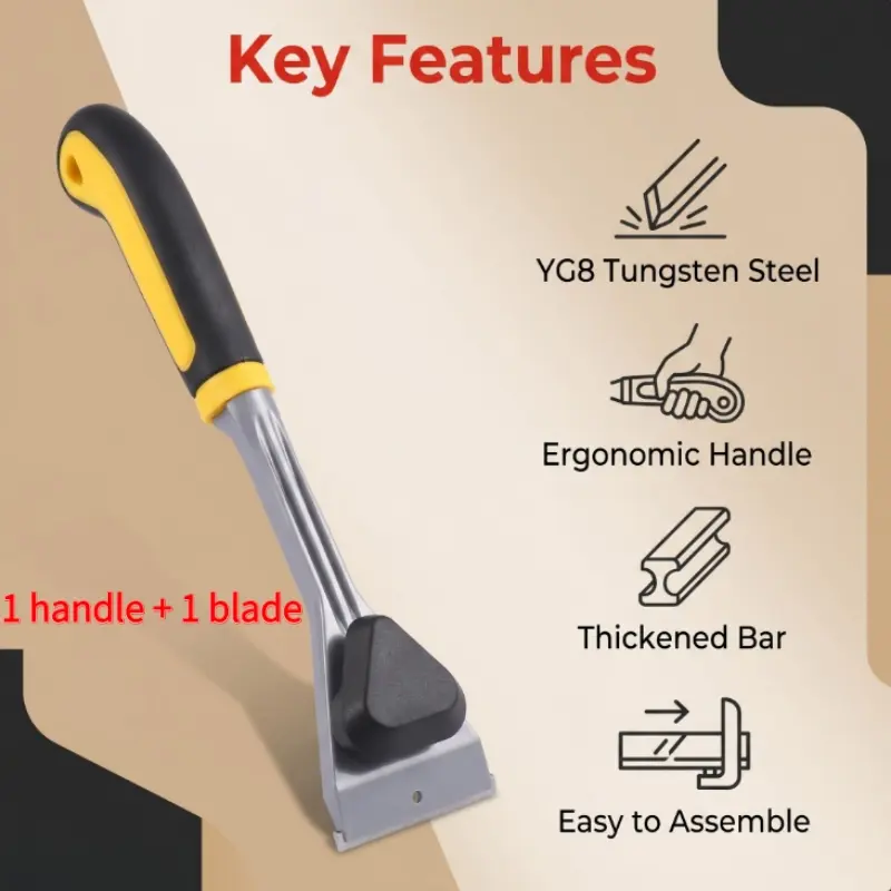 Tungsten steel rust-removing scraper, carbide paint knife, plastering knife, rust-removing scraper, wall cleaner, black and yellow, Thickened Bar, Easy to Assemble, Ergonomic Handle