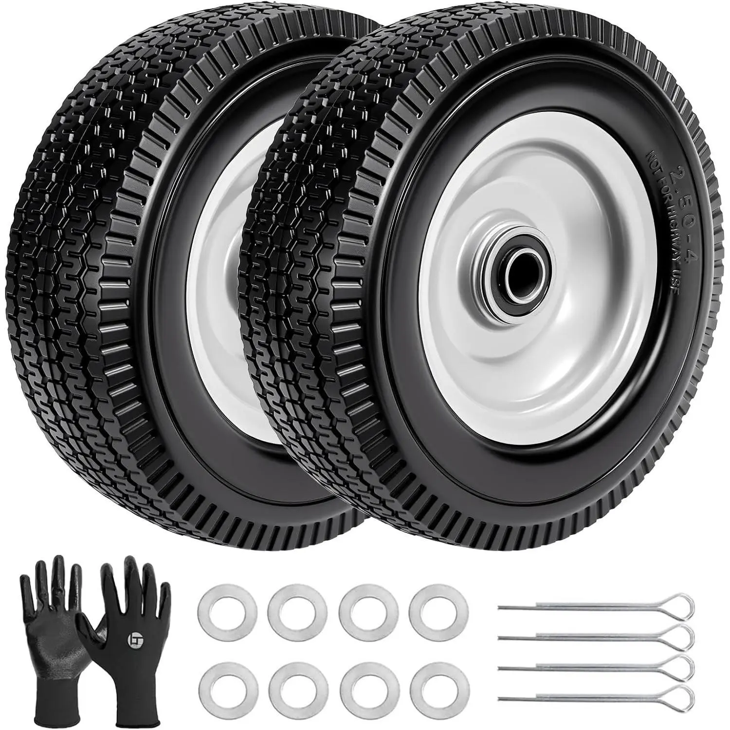 (2-Pack) 10-Inch Solid Wheel  - 4.10/3.50-4 Flat Free Tire and Wheel Compatible with Hand , Generator,  Carts – 5/8" Axle Bore, 2-1/4" Offset Hub