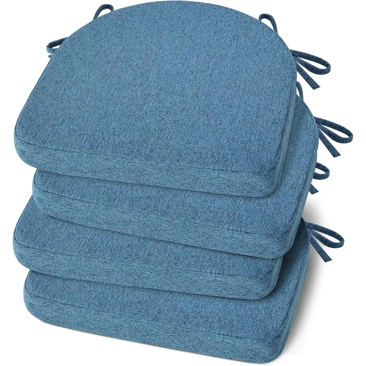 4-Pack Non-Slip Kitchen Dining Chair Cushions Tie-On Set, Machine-Washable Cover, 17x16.5x2" Dimensions, Blue, Machine Wash