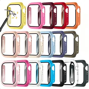 18-Pack Watch Case Compatible with Apple Watch 40mm/44mm/45mm/46mm, built with ultra-thin tempered glass screen protector, Durable full coverage anti-scratch hard protective cover for iWatch, Smartwatch Accessories