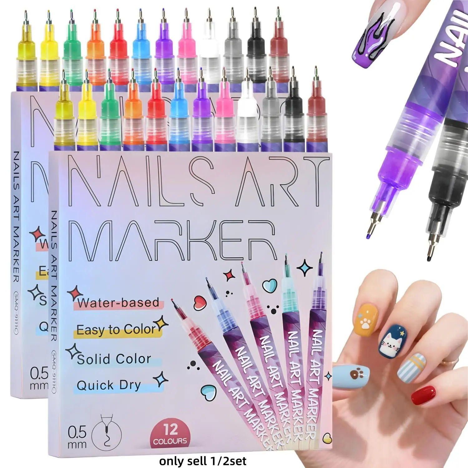 12-Color 3D Nail Art Pen Set, 0.5mm Fine Tip, Dotting Drawing Liner Brush, Ideal for DIY Nail Art and Manicure Decoration