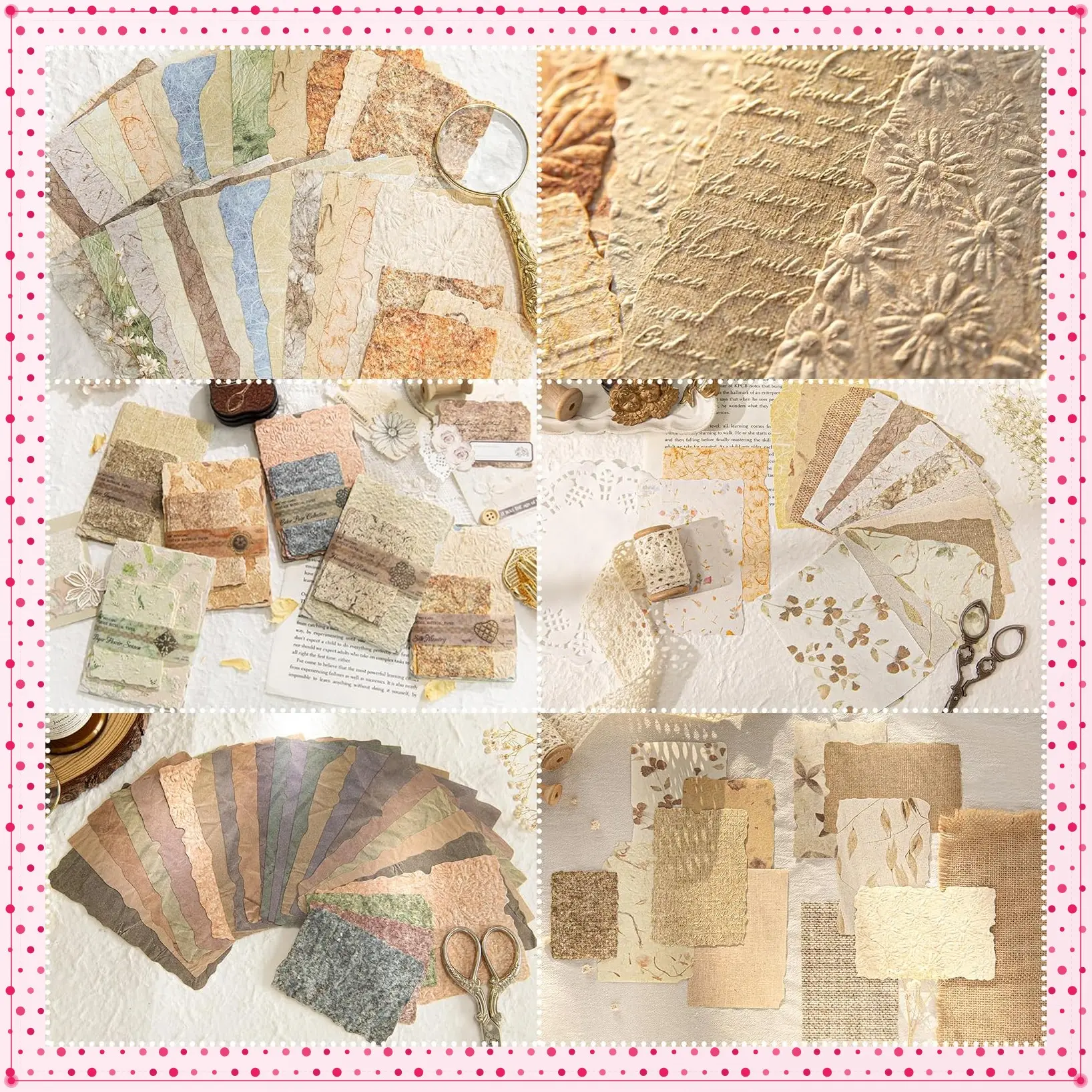 168Pcs Vintage Scrapbook Supplies Kit Textured Rice Paper for Junk Journal | 6 Themes Embossed Sheets DIY Wedding Journaling, Decoupage Aesthetic Card Making, Scrapbooking, Mixed Media Collage & GiftsGift