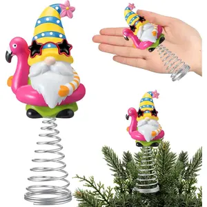 Summer Flamingo Gnome Mini Tree Topper 5.1 Inch Tropical Beach Gnome with Spring Base, Mini Summer Tree Top Decorations for Luau Hawaiian Party Tiered Tray Tabletop Decorfidget toys