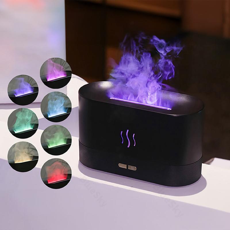 Portable Simulated Flame Air Aroma Diffuser, 7-Color Flame Noiseless Essential Oil Diffuser with Auto-Off Protection, Aromatherapy for Home, USB-Powered Desktop Room Humidifier and Fragrance Machine Portable Simulated Flame Air Aroma Diffuser, 7-Color Flame Noiseless Essential Oil Diffuser with Auto-Off Protection, Aromatherapy for Home, USB-Powered Desktop Room Humidifier and Fragrance Machine