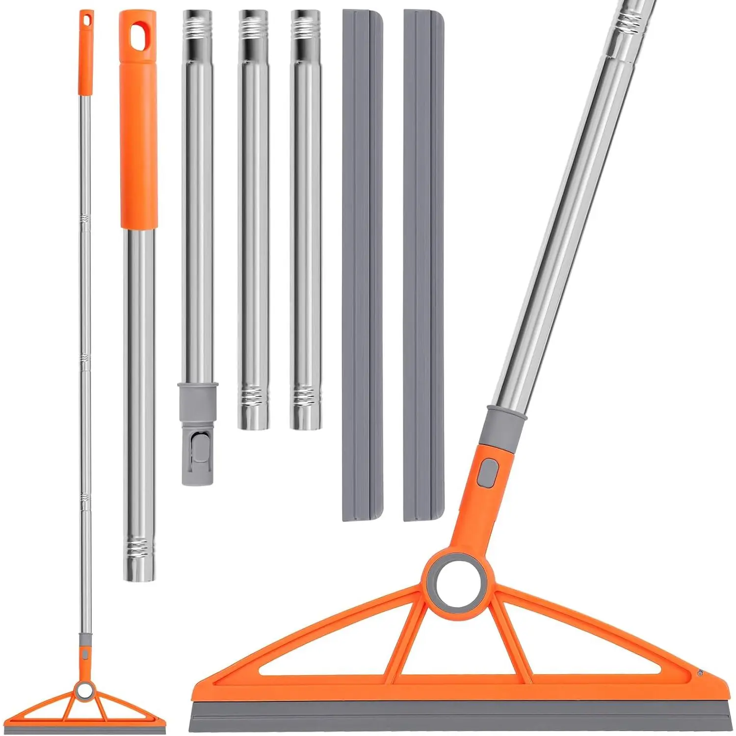 2-in-1 Air Broom, 180° Rotating 54 Inch Adjustable  Rubber Broom Includes 2 Scraping Strips, Sweep and  Tools with Long Handle for Cleaning Bathrooms,Glass,Tiles,