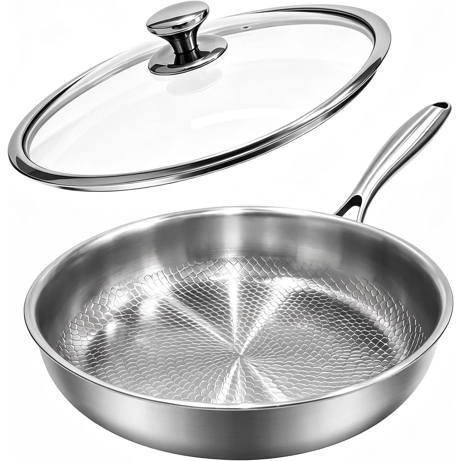Titanium Pans for Cooking | 10" Non Stick Frying Pan with Lid | Gas, Induction & Oven-Safe | Easy Clean Hammered Pan