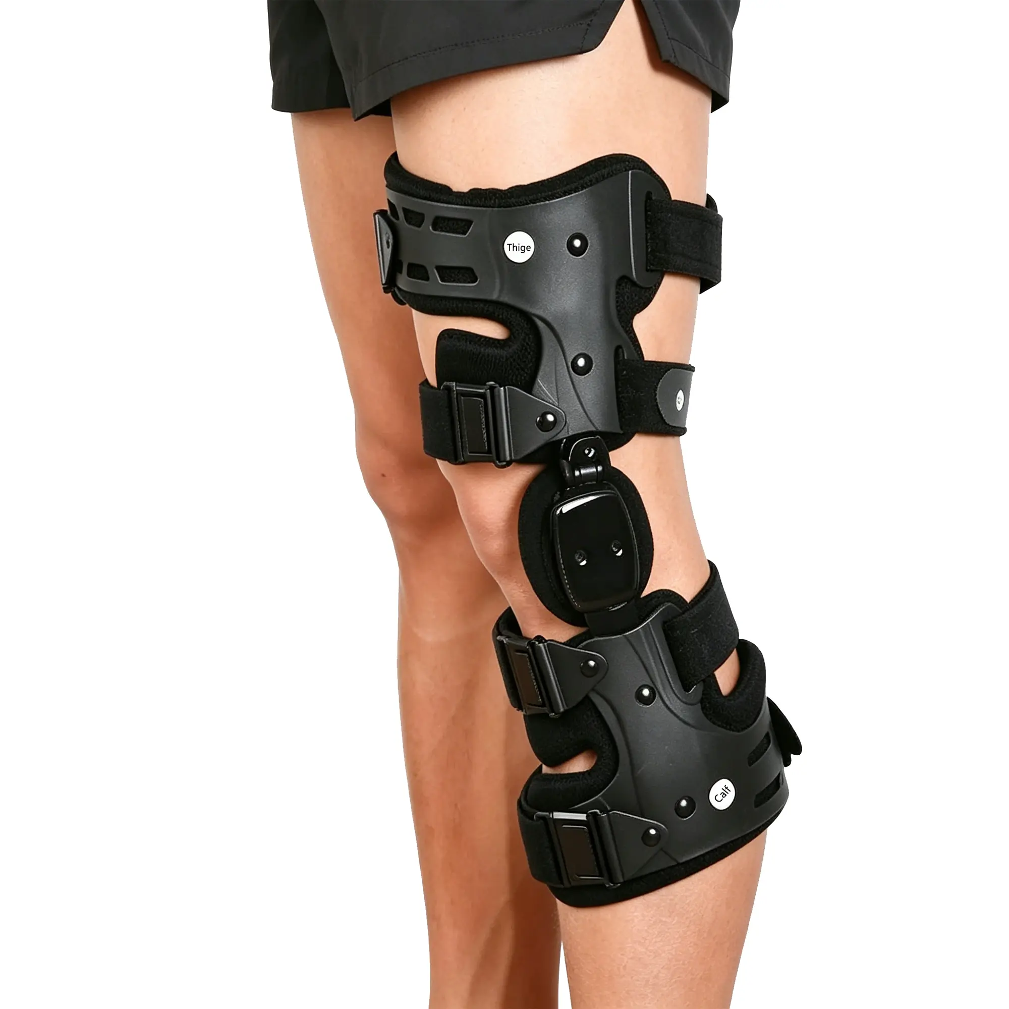 Black Adjustable OA Knee Brace with Strap - 3-Point Offloading Stabilizer, Lightweight Adult Recovery Aid, 13-Level ROM Lock, Silicone Non-Slip, Under-Pants Fit, Quick-Release Buckles, Universal Medical Support, Single Unit, Adults