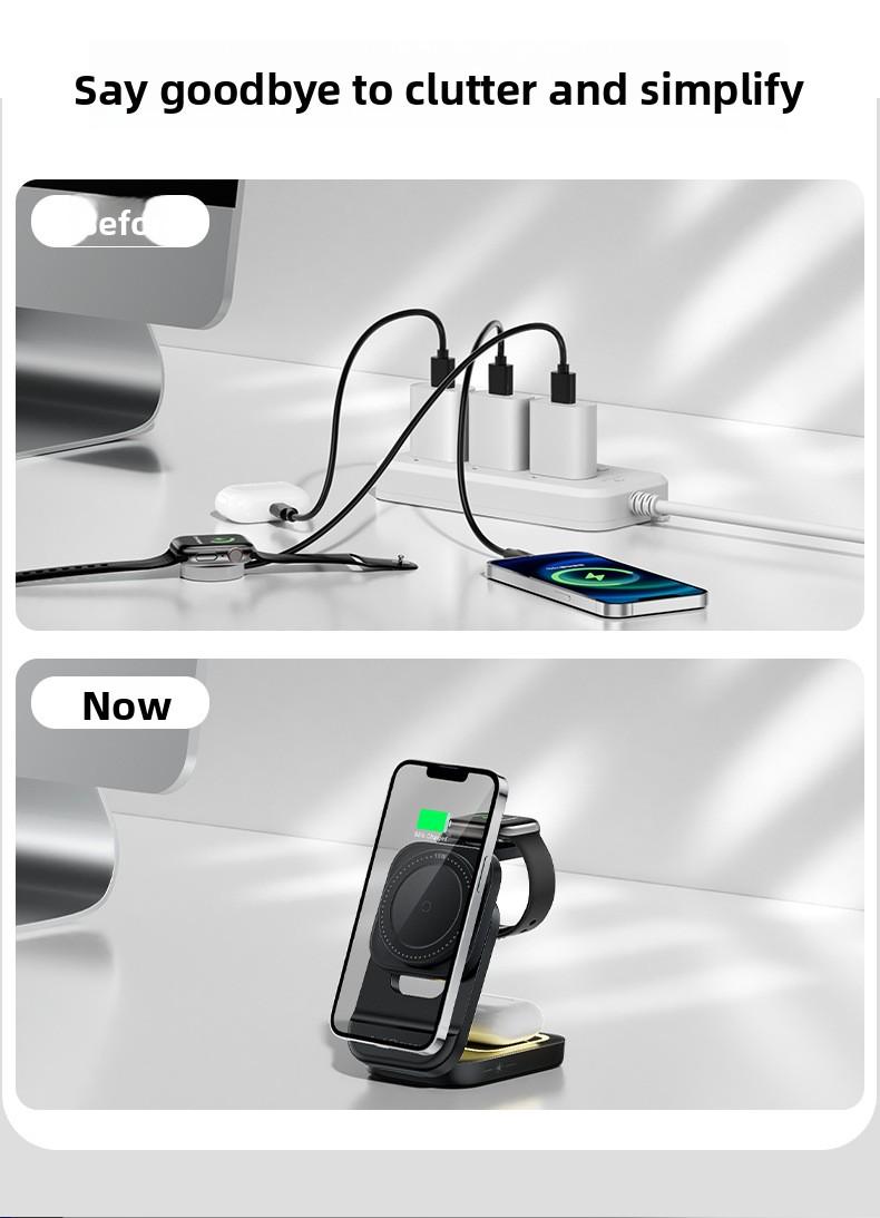 New foldable, retractable, magnetic 3-in-1 wireless charger suitable for Apple phone stand wireless charging