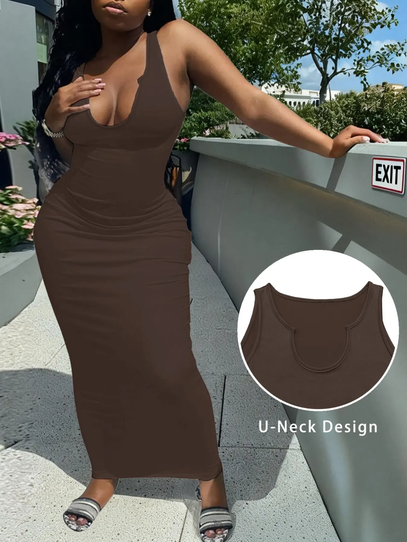 Women's Summer Long Dress, Slim-Fit Bodycon Backless Dress, Stretchy Elastic Slimming Solid Color Long Dress, Casual Party Dress