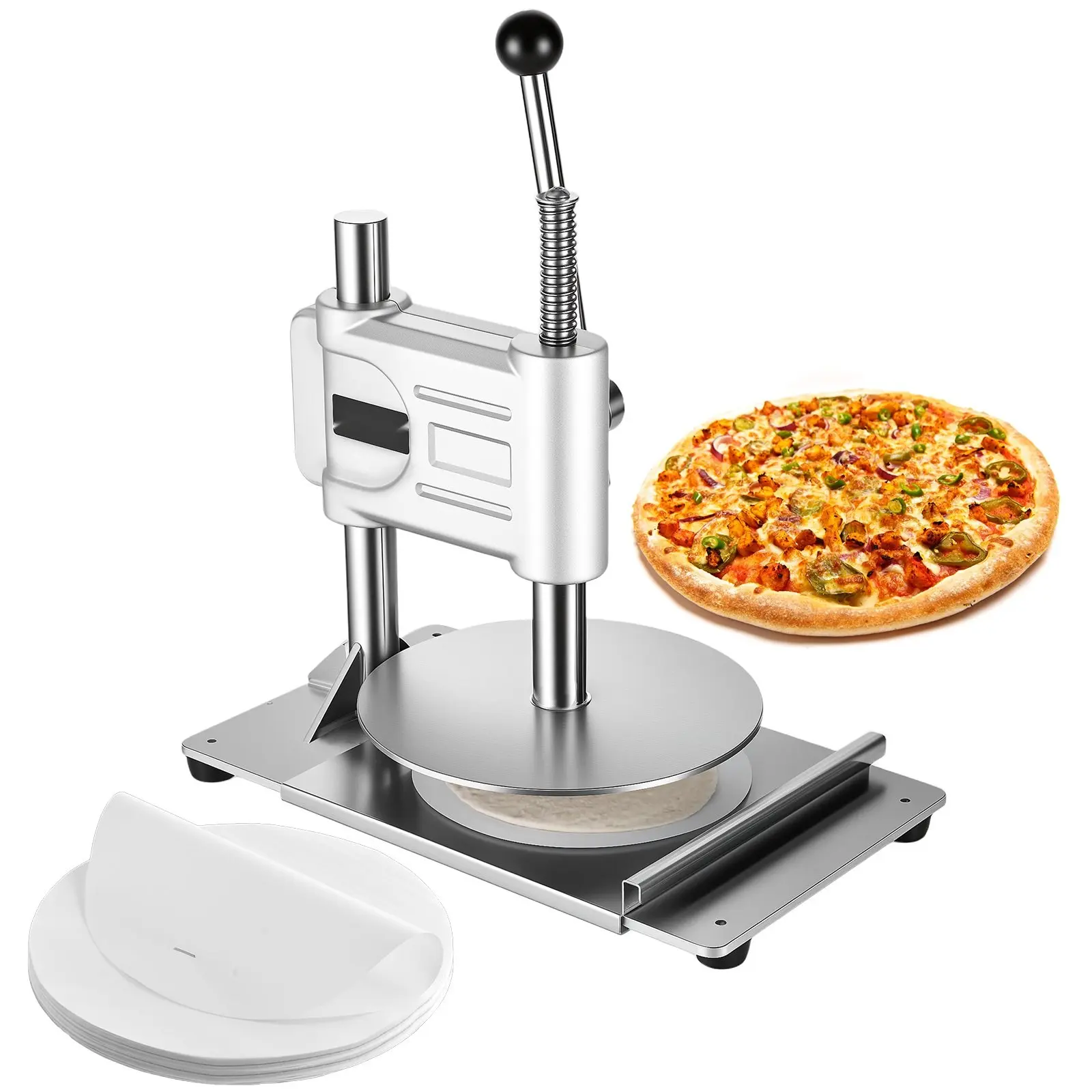 9.5-Inch Manual Pizza Dough Press Machine, Stainless Steel Pastry Sheeter For Even Dough Rolling, Crust Roller, Pasta And Flatbread, Kitchen Gadget For Home Or Small Restaurant, Durable Construction, Easy Manual Operation
