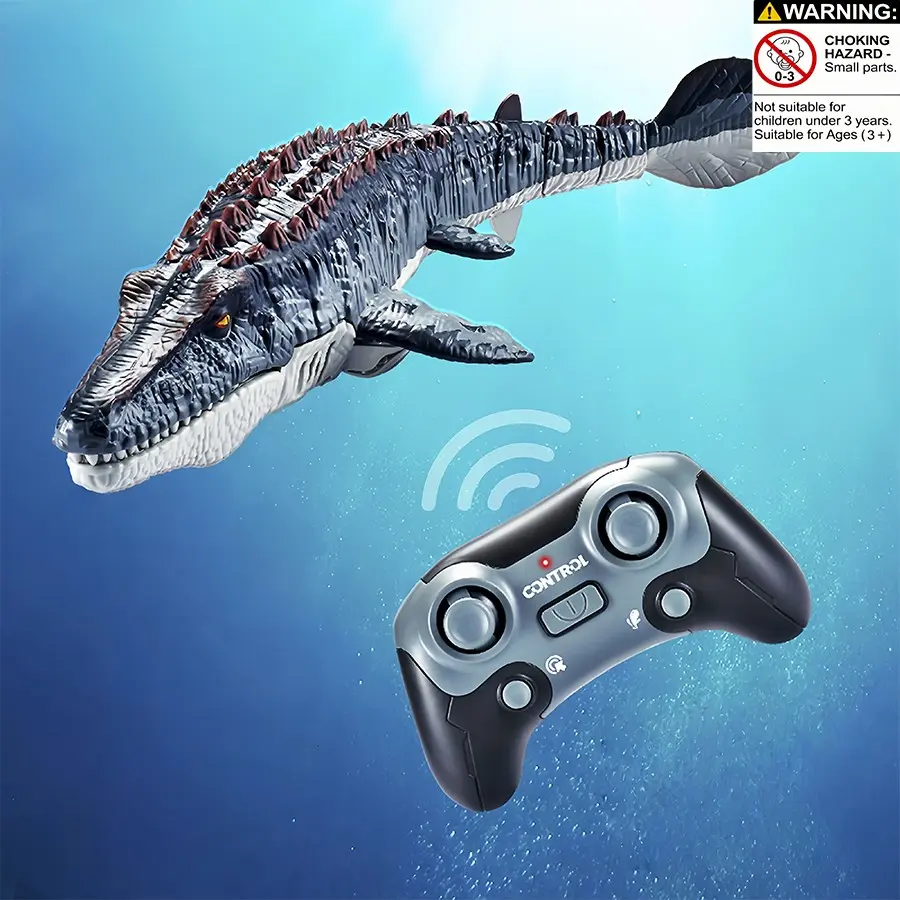 Simulation RC Mosasaurus Dinosaur | RC SWIMMING TOY | 2.4G Remote Control Sea Creature with Water Spray LED Light, Rechargeable Pool Bath Toy Gift for Children Boys, Requires 3 AAA Batteries