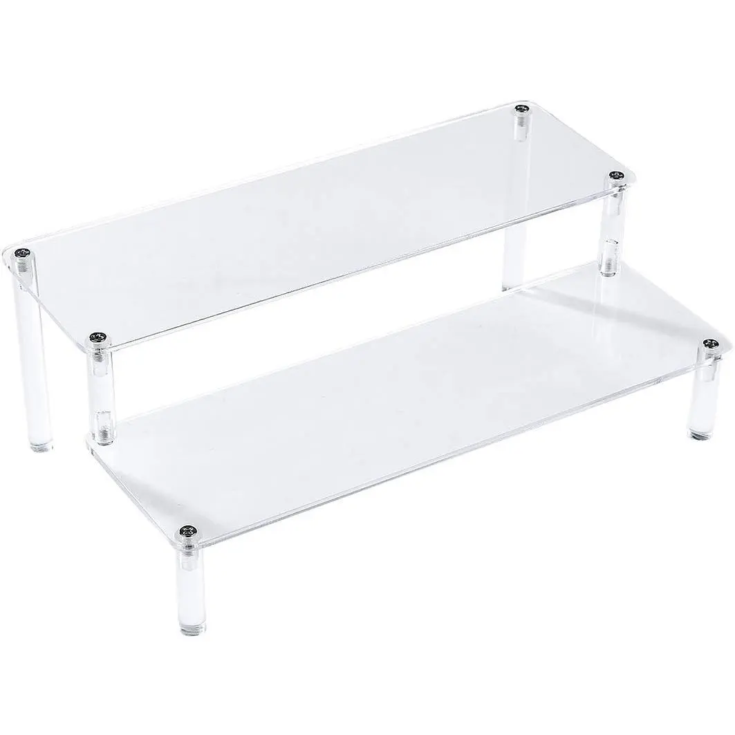 Acrylic Clear 2-Tier Riser Display Shelf for Figures, Desserts Holder, Collections Organizer and Cosmetic Items Shelf (12" x 6.9" x 4.25")