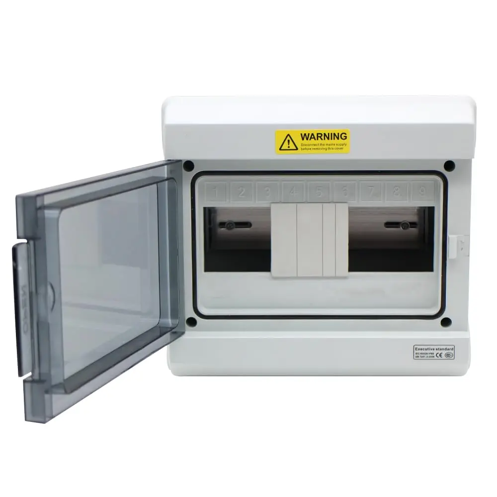 9 Way Outdoor Waterproof IP66 PC/ABS Alloy Plastic Circuit Breaker Box Power Distribution Protection Box for MCB Miniature Circuit Breaker with DIN Rail 8.66 x 4.13 x 7.87 inch