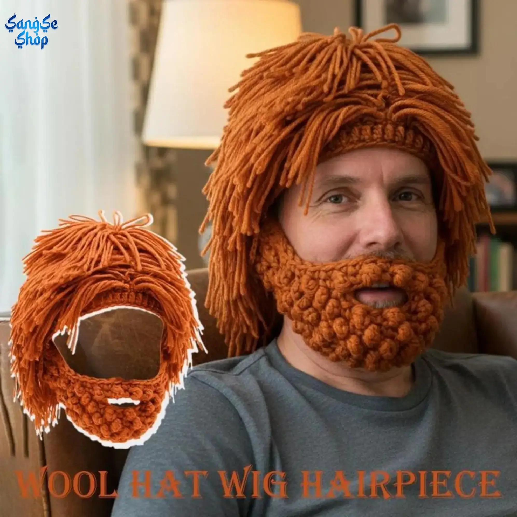 Unisex Wool Blend Beanie, a Funky Edgy Punk Knit Hat with Attached Wig and Beard, Textured Look for Winter, Warm, Hand-Knit